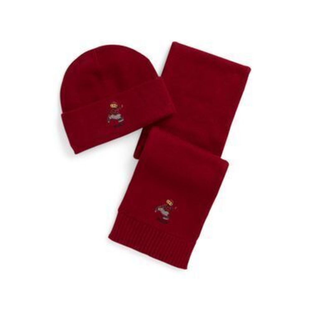 Polo Bear Cotton Hat & Scarf Set